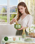 ZENS Matcha Whisk Set, 17oz Ceramic Matcha Set Includes Matcha Bowl and Matcha Cup, Bamboo Whisk & Chasen Holder, Sifter, Scoop & Tea Towel, 7pcs Matcha Kit for Matcha Latte, Emerald Green