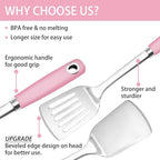 14.3-in Pink Spatula Set, 18/0 Stianless Steel Heavy Duty Turner & Slotted Spatula, Kitchen Cooking Utensils Set, High Heat Resistant, Grilling Frying Serving Food, Pack of 2