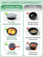 Meal Prep Containers with Lids - 50 Pack 32 oz Round Meal Bowls, Microwave, Freezer, Dishwasher Safe, BPA-Free To-Go Food Storage Containers