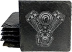 Rev Up Your Ride: V-Twin Engine Coasters for Bikers - Square Slate - Set of 8