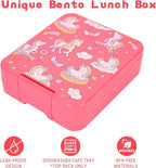 Bento Lunch Box Set for Kids with 10oz Soup Thermo, Leak-Proof Lunch Containers with 4 Compartment, Kids Thermo Hot Food Jar and Insulated Lunch Bag for Kid to School,BPA-Free(Unique Horse)