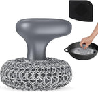 Cast Iron Scrubber | Dish Scrub Brush | 316 Cleaner Chainmail Scrubber for Cast Iron Pan Skillet Cleaner - Dish Scouring Pad Dishwasher Safe Cleaning Kit, Grey 02