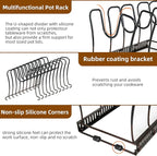 ROOHUA Pot Rack Organizer -Expandable Pot and Pan Organizer for Cabinet,Pot Lid Organizer Holder with 10 Adjustable Compartment for Kitchen Cabinet Cookware Baking Frying Rack