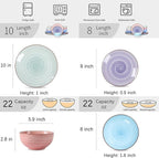Selamica Ceramic Plates and Bowls Set, 24 Pieces Dinnerware Sets for 6, Scratch Resistant Dishes Set, Handpainted Swirl with Spot Dishwasher & Microwave Safe, Gradient Color