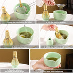 Matcha Tea Set, 5-Piece Ceramic Matcha Bowl & Whisk Kit with Cute Cat Pattern, Traditional Japanese Chawan, Scoop & Sifter, Perfect for Tea Ceremony, Gift for & Tea Lovers (green)
