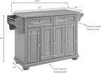 Crosley Furniture Alexandria Stainless Steel Top Rolling Kitchen Island Storage Cart, Microwave Stand, Gray