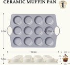 Ceramic Muffin Pan,12-Cup Nonstick Aluminized Steel Cupcake Pans, Healthy Non-Toxic Ceramic Coating Muffin Tin, 1 Pack Cup Cake Pans for Baking Cream