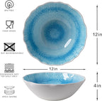 Melamine Serving Bowls, 12'' x 4'' Large Salad/Pasta/Mixing/Fruit Bowls, Set of 2 Break-resistant BPA Free Classic Melamine Bowls, Dishwasher Safe, Blue
