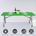 6 Pack Fitted Tablecloth for 6 Foot Rectangle Tables, Green Elastic Outdoor Picnic Table Cover, Washable Stretch Folding Table Cloths 6 ft for Camping Party Patio Kitchen Banquet, 30" W x 72" L