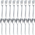 24 Pcs Forks and Spoons Silverware Set, Food Grade Stainless Steel Flatware Cutlery Set for Home, Kitchen and Restaurant, 12 Dinner Forks and Dinner Spoons, Mirror Polished & Dishwasher Safe