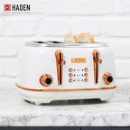 Haden Heritage 4 Slice Wide Slot Stainless Steel Toaster Bundled with 1.7 Liter Stainless Steel Electric Water Kettle, Ivory & Copper