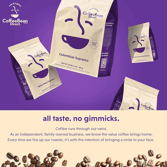Coffee Bean Direct Ethiopian Yirgacheffe, Whole Bean Coffee, Light Roast, 1 Pound Bag (Pack of 1)