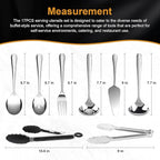 17PCS Serving Utensils Set Flatware, Stainless Steel Serveware Large Serving Spoons, Slotted Spoons, Forks, Tongs, Cake Server,Soup and Skimmer Spoon for Buffet, Catering, Party, Dinner (Silver)