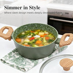 3-Piece Nonstick Pots and Pans Set with Lids, Includes 8.5 Inch Frying Pan 1.5Qt Saucepan and 2.2Qt Stock Pot, PFOA Free Dishwasher Safe Induction Compatible Family Cookware, Green