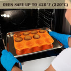 12 Cups Silicone Mini Muffin Pan Set, Nonstick Mini Cupcake Pans, BPA Free Small Muffin Tin for Baking, Set of 2 (Orange+Purple)