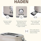 Haden 12 Cup Programmable Drip Coffee Maker Coffee Machine Bundled with Dorset 2 Slice Wide Slot Stainless Steel Toaster, Putty & Chrome
