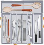 Silverware Drawer Organizer for Kitchen - Adjustable Utensil Holder Drawer Organizer, BPA Free Flatware and Cutlery Tray, Expandable Plastic Storage for Spoons Forks Knives, Grey
