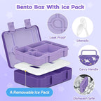 Bento Lunch Box Kids and 9oz Soup Thermos – 5.5-Cup Leakproof Kids Bento Box with Ice Pack & 9oz Insulated Food Jar – Hot & Cold Food Lunch Container for Boy Girl School, Purple Set