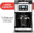 Gourmia Digital Coffee Machine 12Cup FullyAutomatic Large coffee maker integrated CoffeeGrinder,Pot,stainless steel mesh coffee filter 4Hr KeepWarm and Freshness Indicator GCM3180,Black and Silver