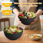 Homienly Unbreakable Big Bowl Set of 8: Alternative to Large Plastic Bowls - 60oz Wheat Straw Bowls for Salad, Soup & Cereal, Microwave & Dishwasher Safe for Everyday Use & Picnics - Black