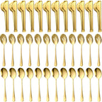 Sabary 36 Pcs Stainless Steel Serving Utensils for Buffet Parties Including 12 Serving Spoons 12 Slotted Spoons 12 Serving Tongs Large Metal Flatware Set for Tanksgiving Catering Banquet(Gold)