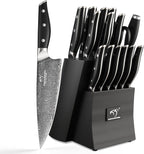 Damascus Knife Set with Block for Kitchen, VG10 Core Damascus Steel Chef Knife Set with Triple-Rivet Handle, Knife Sharpener, 16PCS with Ash Wood Knife Block
