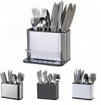 Silverware Organizer Kitchen Utensil Holder For Counter Stainless Steel Caddy 4 Compartments Organizer Capacity Flatware Spoon Fork Tool Cutlery Holder