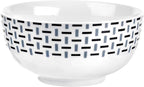 Portmeirion Home Stella 16 Piece Set - Monochrome Porcelain Dinnerware Collection with Patterned Borders, Mix & Match Designs - Ideal for Family Dining, Casual Entertaining & Modern Table Settings