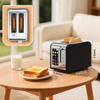 2 Slice Touch Screen Toaster, Stainless Steel Toaster with Wide Slots for Bagels and Bread, Reheat/Defrost/Cancel Functions, Removable Crumb Tray, Matt Black