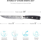 KYOKU Samurai Series - 5" Steak Knives Set of 4 with Sheath & Case - Full Tang - Japanese High Carbon Steel - Pakkawood Handle with Mosaic Pin (Japanese Steak Knife Set)