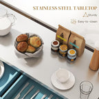 HOMCOM Rolling Kitchen Island Cart with Wheels, Portable Island Table for Kitchen with Stainless Steel Top, Adjustable Shelves, 2 Drawers, Spice, Knife and Towel Rack, Teal Blue