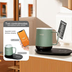 Temperature Control Smart Mug, Self Heating Coffee Mug LED Display, 180 Min Battery Life - Hot up to 149℉ Fast Wireless Charger Base Improved Design coffee serving sets (12oz, Blue Grey)