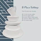 Mikasa Levi 40 Piece Bone China Dinnerware Set, Embossed Plates Bowls, Chip-Resistant, Lightweight, Elegant and Durable, Service for 8, White