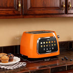 Toaster 2 Slice Smart Touch Screen, Retro 1.5'' Extra Wide Slot Stainless Steel Digital Bread Toaster with Memory Function, Bagel, Defrost, 6 Browning Level and Removable Crumb Tray, Orange