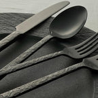 KINGSTONE 60 Pcs Black Hammered Silverware Set for 12, 18/10 Stainless Steel Heavy Duty Flatware Set, Tableware Cutlery Utensil Sets for Home Restaurant Dishwasher Safe