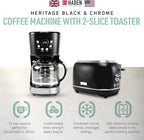 Haden 12 Cup Programmable Drip Coffee Maker Coffee Machine Bundled with Heritage 2 Slice Wide Slot Stainless Steel Toaster, Turquoise & Chrome