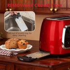 Toaster 2 Slice Smart Touch Screen, Retro 1.5'' Extra Wide Slot Stainless Steel Digital Bread Toaster with Memory Function, Bagel, Defrost, 6 Browning Levels and Removable Crumb Tray, Red
