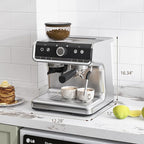 Garvee Super Automatic Espresso Machine with TFT Display, Auto Milk Frother & Grinder, 20 Bar, 6 Custom Drinks, Chrome-Silver with Gold Accents, Compact for Home Barista