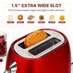 Toaster 2 Slice Smart Touch Screen, Retro 1.5'' Extra Wide Slot Stainless Steel Digital Bread Toaster with Memory Function, Bagel, Defrost, 6 Browning Levels and Removable Crumb Tray, Red