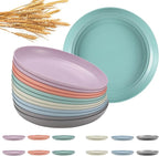 12 Pcs Unbreakable Deep Dinner Plates Set, 10 inch Reusable Plastic Wheat Straw Plates, Microwave and Dishwasher Safe Plate for Kitchen, Lightweight Plate for Dessert, BPA Free, 6 Colors