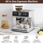 Garvee Super Automatic Espresso Machine with TFT Display, Auto Milk Frother & Grinder, 20 Bar, 6 Custom Drinks, Chrome-Silver with Gold Accents, Compact for Home Barista