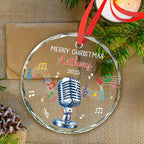 Custom Microphone Glass Ornament Christmas 2025, Microphone Xmas Ornaments Gifts for Singer Karaoke Fans, Personalized Singer Ornament Christmas Tree with Text & Name, Vocalist Glass Ornaments Gifts