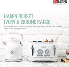Haden Dorset 4 Slice Wide Slot Stainless Steel Toaster with Adjustable Browning Control & Non-Slip Feet, Ivory & Chrome
