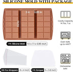 1 Pc Chocolate Bar Mold Deep Large Chocolate Molds Silicone Break Apart Thick Silicone Molds for Candy Bar, With 100 Pcs Bags and 1 Pc Scraper Set (10 Snap）