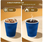 100 Pack Coffee Cups with Lids 16 oz, Disposable Insulated Ripple Wall To Go Paper Coffee Cups for Hot/Cold Drinks Office Home Shop Event (Navy)