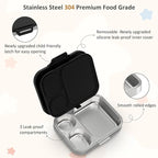 Stainless Steel Bento Box Kids, Leak Proof Metal Bento Lunch Box,3 Compartments 304 Stainless Steel Bento Lunch Containers for School and Office, BPA-Free(Black)