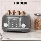 Haden Chelsea 4 Slice Wide Slot Toaster with Adjustable Browning Control, Grey & Chrome