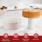 HONGBAKE Nonstick Angel Food Cake Pan with Removable Bottom, 10 Inch Tube Pound Cake Pans for Baking Chiffon Cake, 16-Cup, Heavy Duty, Pink