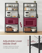 VASAGLE Coffee Bar, 31.5 Inches Baker's Rack for Kitchen with Storage, 6-Tier Kitchen Shelves with 6 Hooks, Microwave Stand, Industrial, Charcoal Gray and Black UKKS019B22