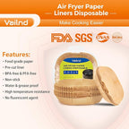 Vailnd Air Fryer Disposable Paper Liners 9inch Square, 125PCS Non-Stick Food Grade Air Fryer Parchment Paper, Oil Resistant & Waterproof Baking Liner for 8-12 QT Oven